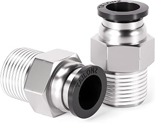 TAILONZ Pneumatic PC-1/4-N2 Push-to-Connect Fittings 1/4" Tube OD x 1/4" NPT Male Straight, Nickel-Plated Copper, Pack of 10