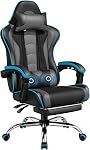 Yaheetech Chaise de jeu, chaise de jeu vidéo avec support Lombaire de massage et repose-pieds Chaise de jeux ergonomique ergonomique réglable avec siège pivotant et appuie-tête, noir/blanc