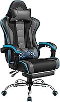 Vista 13 de Yaheetech Silla Gaming, Silla de Videojuegos con Soporte Lumbar de Masaje y Reposapiés Ajustable en Altura, Silla Ergonómica de Gaming