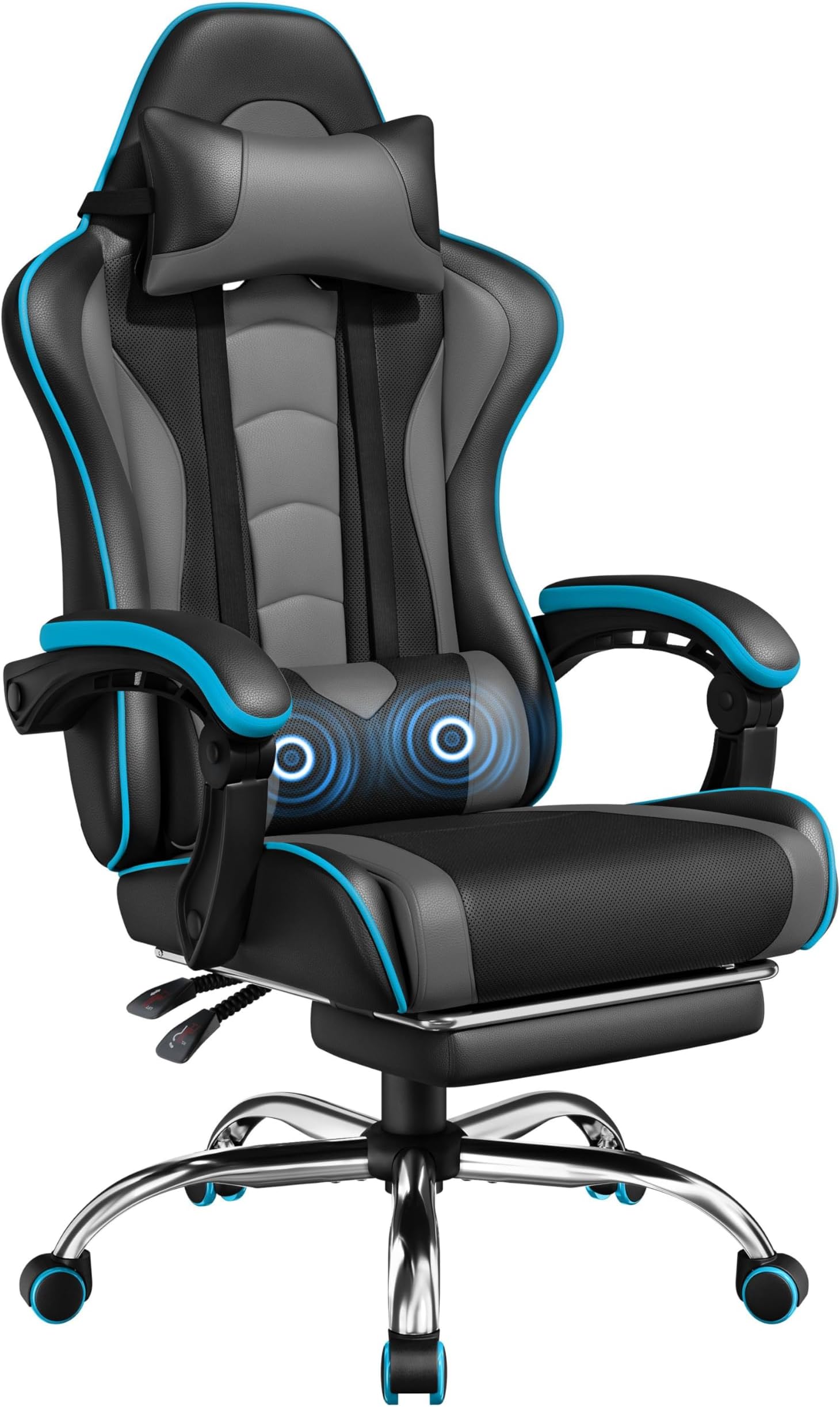 Yaheetech Gaming Chair, Video Game Chair with Massage Lumbar Support and Footrest Height Adjustable Ergonomic Computer Chair with Swivel Seat and Headrest, Black/Gray