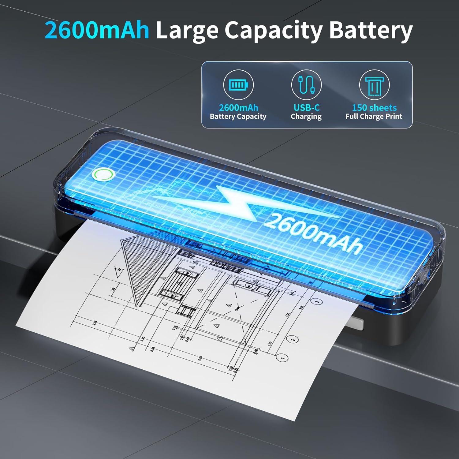 Portable Printer with 6 Rolls Multi-Size Paper, Bluetooth Inkless Thermal Printer Compatible with iOS, Android, Laptop, Used for Travel, Office, Home(Black)