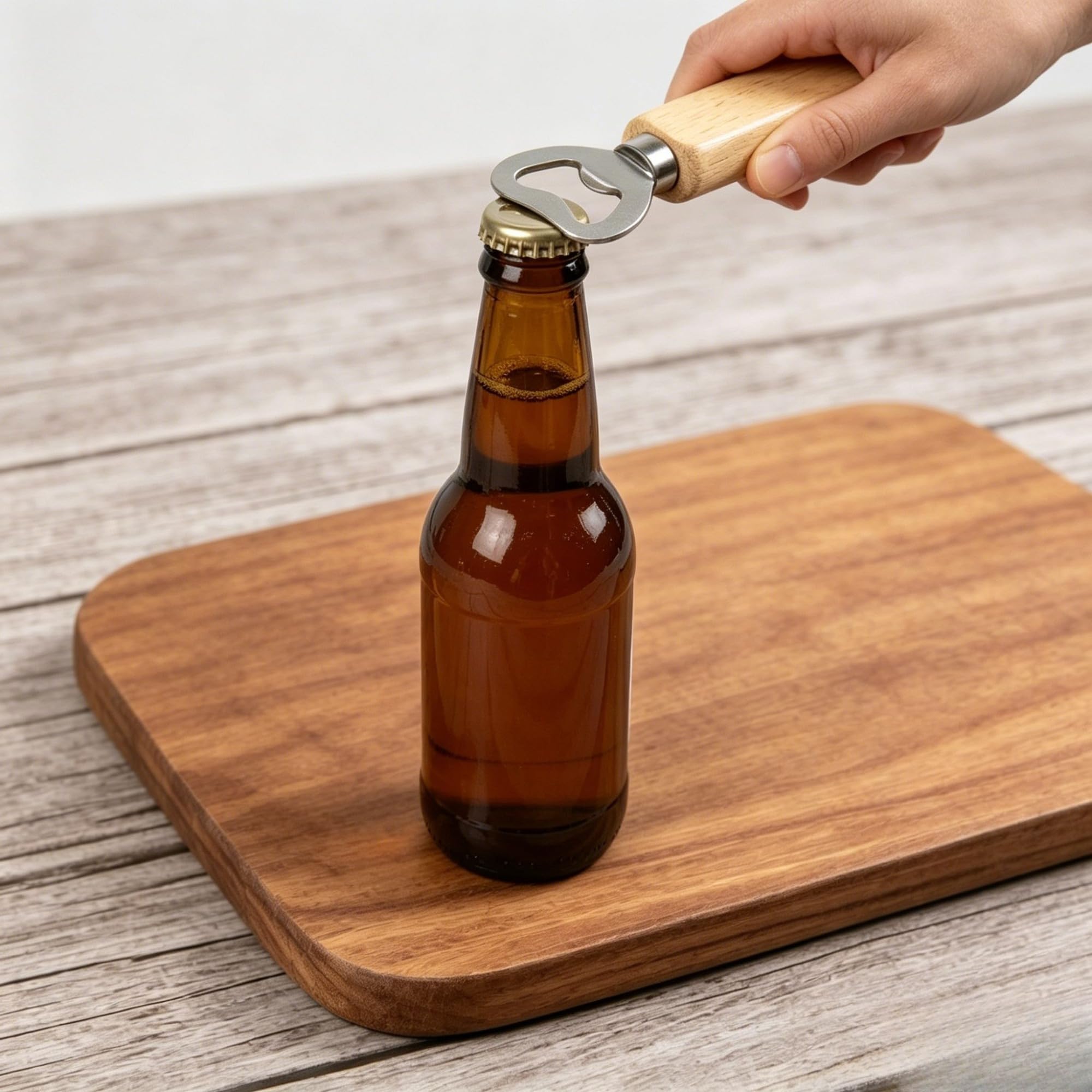 Wooden Handle Bottle Opener, 2 Pack Stainless Steel Beer Opener, Manual Bottle Cap Remover for Home, Bar, Party, Outdoor, Kitchen Gadget