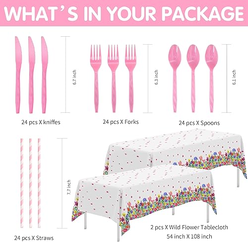 Miniatura 3 de Xigejob Vajilla de decoración de flores silvestres – Suministros de fiesta floral de flores de primavera y verano para cumpleaños, baby shower,