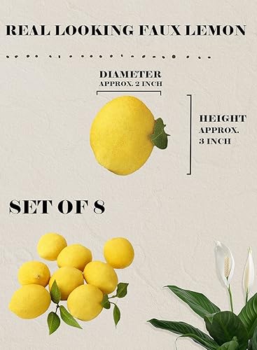 Miniatura 4 de Serene Spaces Living Limones decorativos de aspecto real con hojas sueltas, limones sintéticos para exhibición para isla de cocina, decoración
