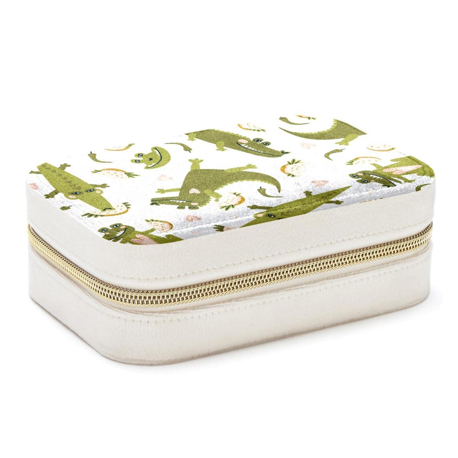 Boîte à bijoux crocodile vert mignon pour déplacements de vacances et week-ends