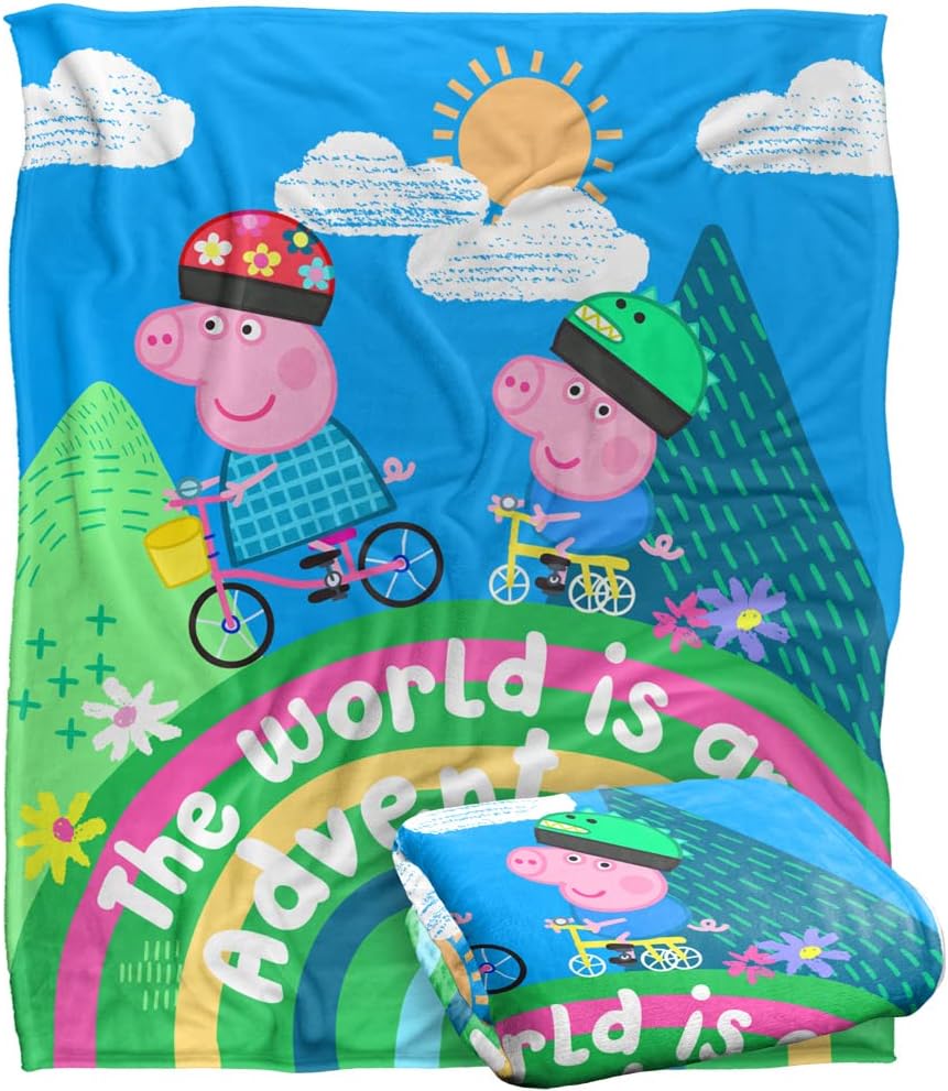 Peppa Pig Blanket, 60"x80" World is an Adventure Peppa and George Silky Touch Super Soft Throw Blanket