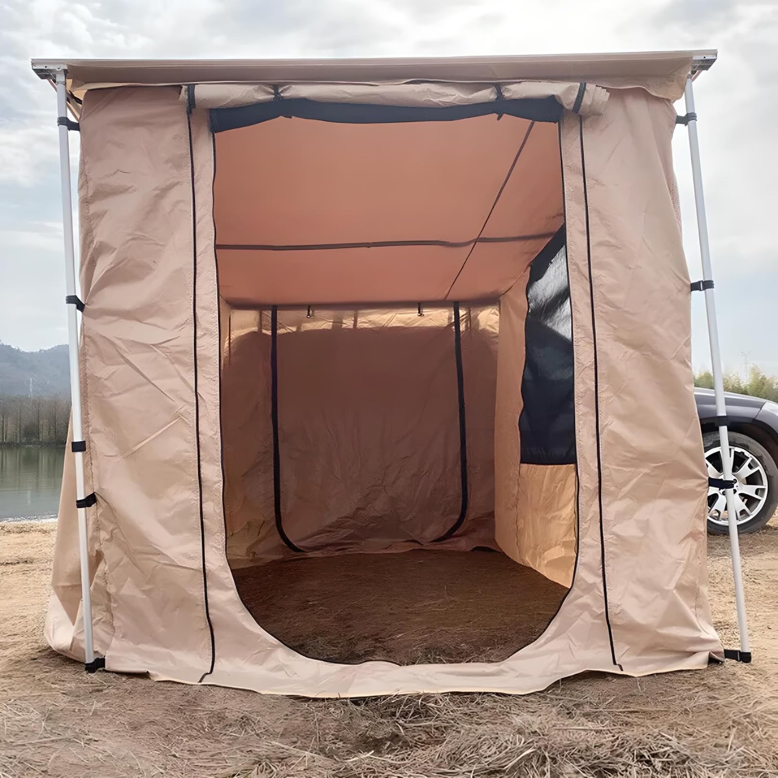 Khaki Automarkise/Zelt mit optionalen Vorzelt B:200xLx250xH200cm oder B:250xLx300xH200cm