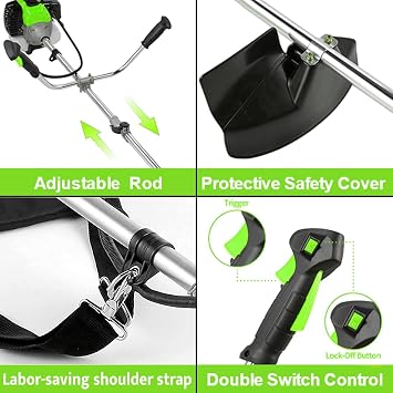 Weed Wacker 58CC 4-in-1 Gas Powered String Trimmer, Straight Shaft String Trimmer Brush Cutter with U-Handle and Trimming Heads for Grass/Heavy Bush/(Green)