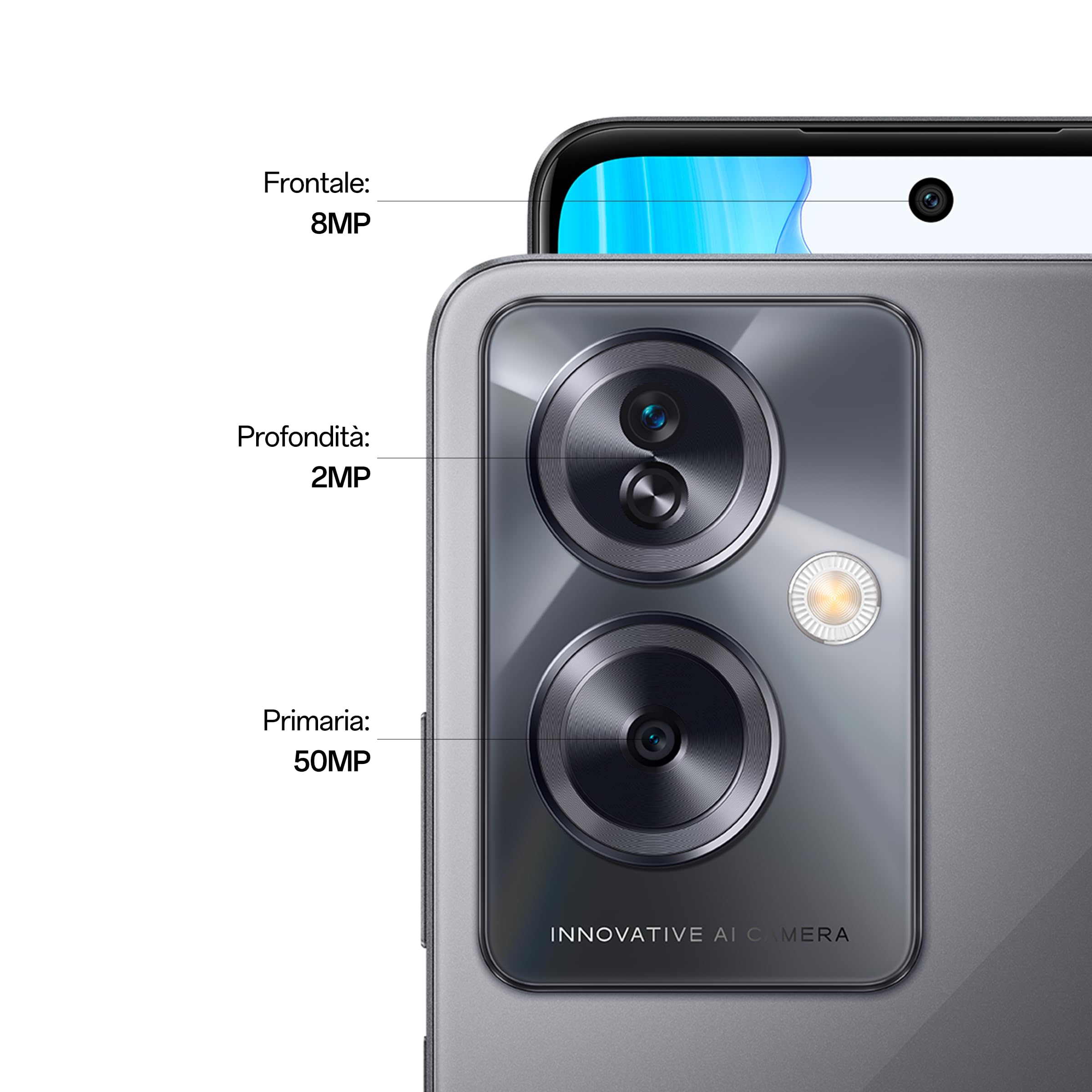OPPO A79 5G Smartphone, AI Doppia fotocamera 50+2MP, Selfie 8MP, Display 6.72” 90HZ LCD FHD+, 5000mAh, RAM 4(Esp 1GB/2GB/4GB)+ROM 128GB (esp1TB), IPX4, Supporto Auto [Versione Italia], Mistery Black