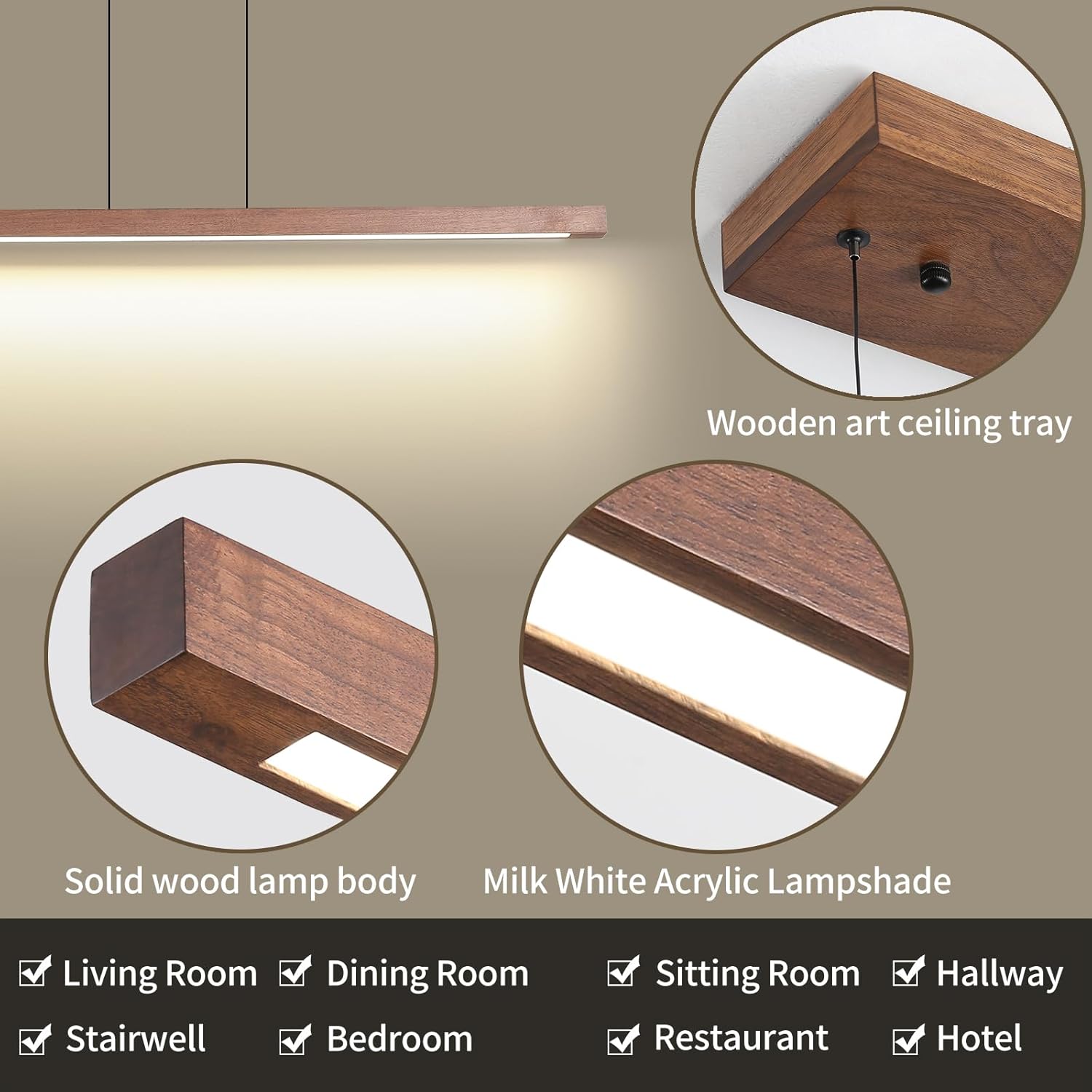 Linear Pendant Light, Modern Chandeliers for Dining Room, Dimmable Pool Table Island Lights for Kitchen, LED Ceiling Pendant Lamp for Dining Room Billiard Room, Adjustable Height,57in