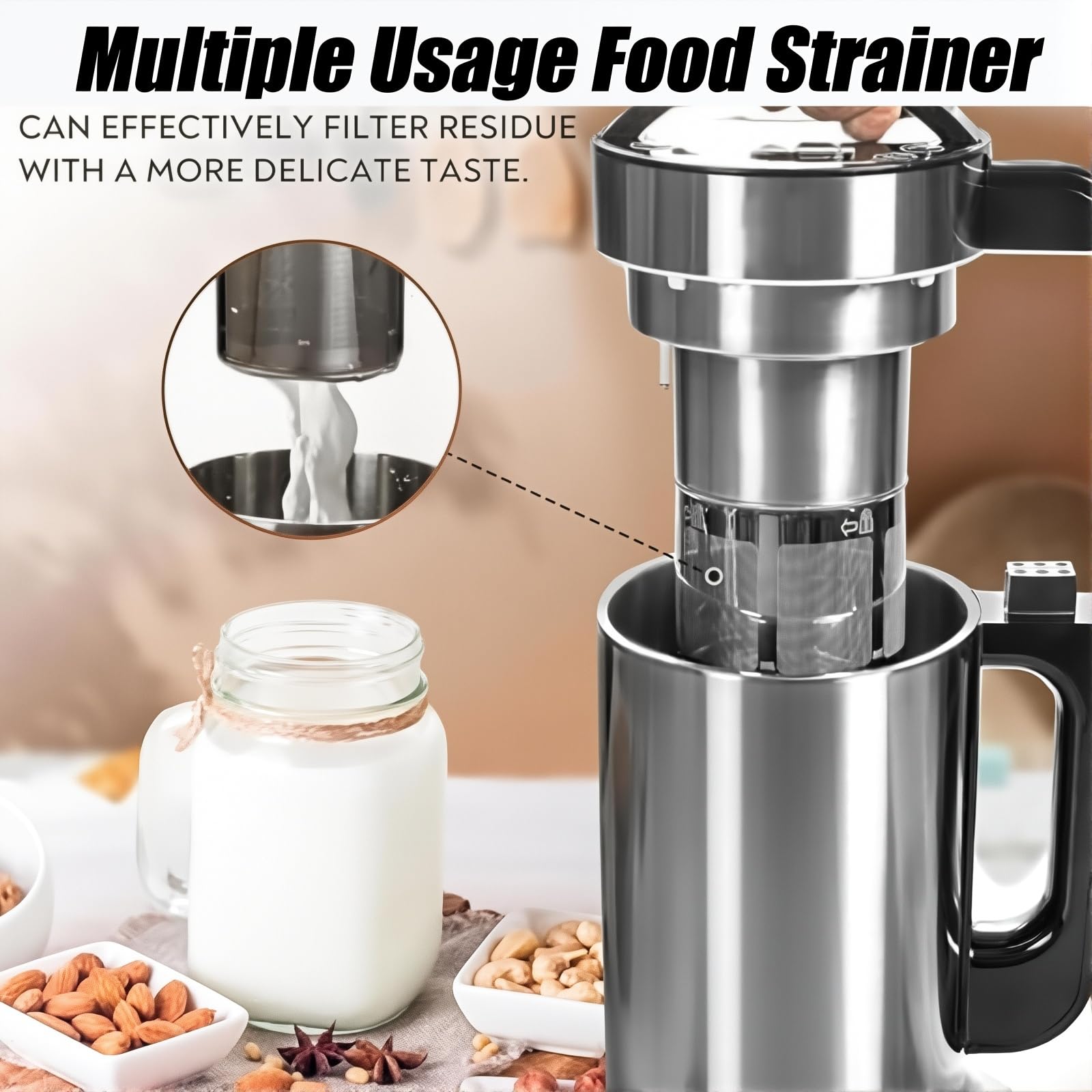 Soja- und Nussmilchmaschine, 1,2 l, 6-Gang-Einstellung, selbstreinigend, geeignet für Sojabohnen, Mandel, Hafer und vegane Milch