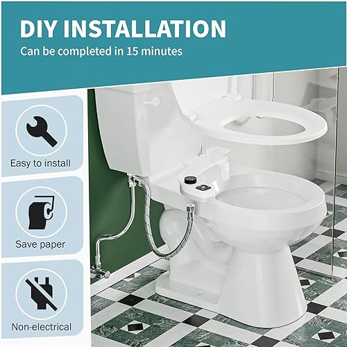 Miniatura 5 de PIKETS Accesorio de bidé para inodoro, boquilla doble (lavado frontal y trasero), accesorio de asiento de inodoro no eléctrico de agua dulce con
