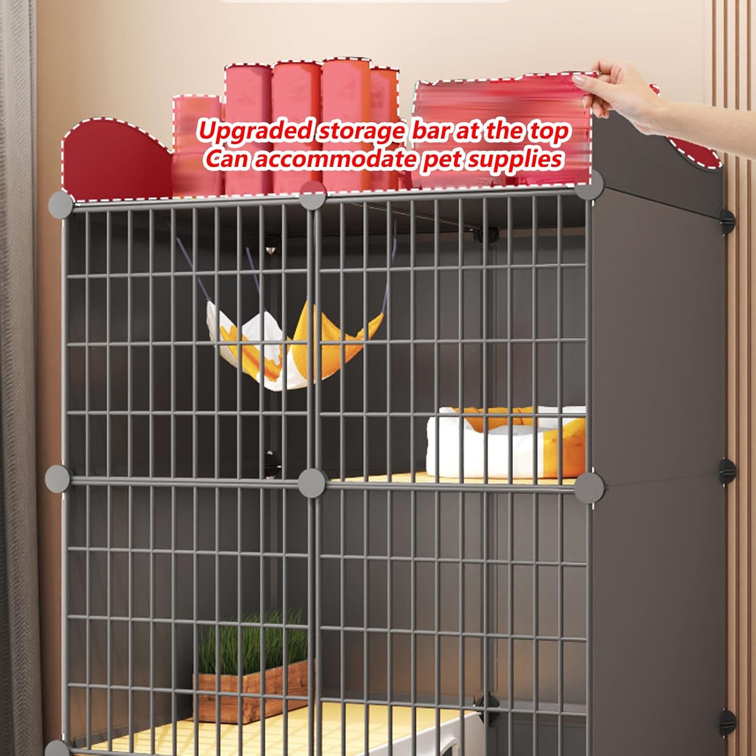 Cat Cage with Cat Litter Box, Cat Enclosure with 360°Caster Wheels and Cat Climbing Ladder, Pet Playpen Indoor, Detachable Metal Wire Small Animal Cages(29.5x15.4x33.5in/75x39x85cm)