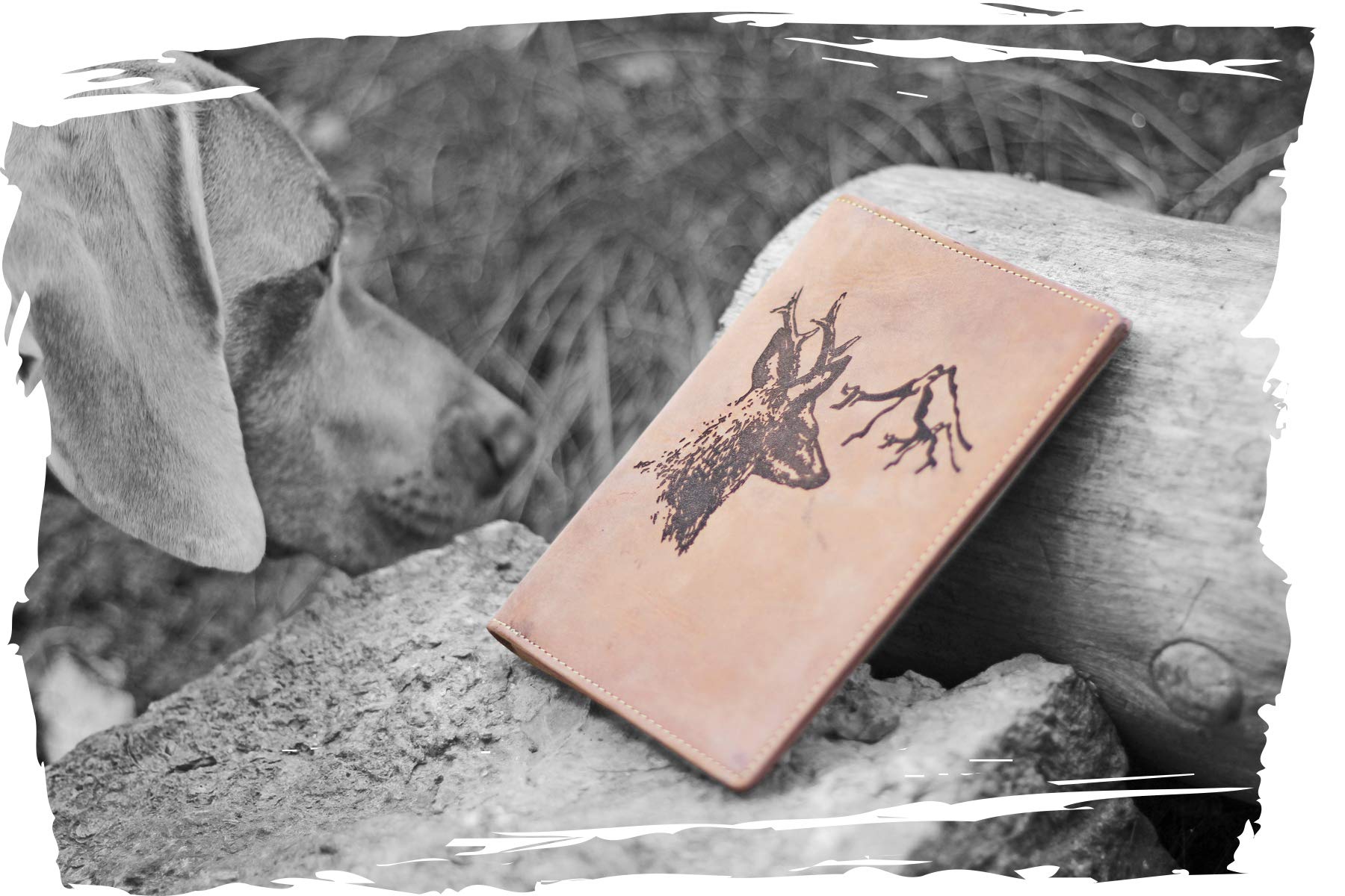 Greenburry Vintage Leder-Ausweismappe mit Jagd-Motiv - Jagdschein-Etui aus Leder - 16,5x12x1 cm