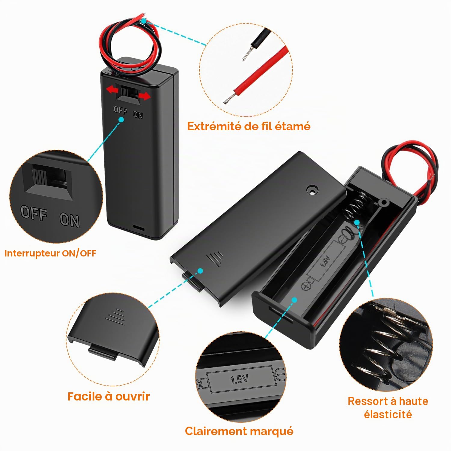 8 Pièces AA Support de Batterie Kits, KUOQIY 1/2/3/4 x 1.5V AA Boîtier de batterie avec Couvercle et Interrupteur On/Off, avec Boîte à Piles en Plastique et Tournevis et Vis et Tournevis