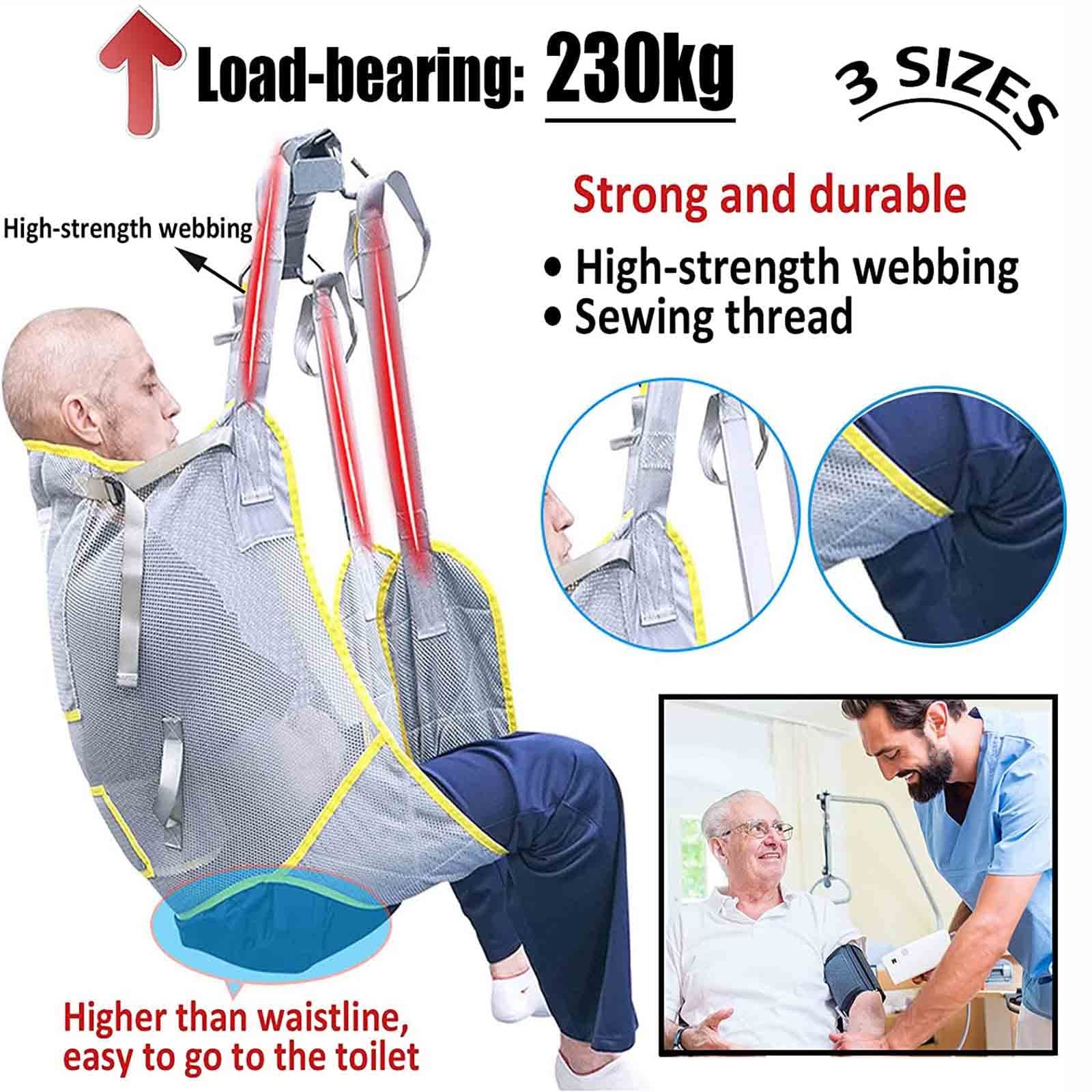 Arnes Grúa de Paciente, Cinturón de Transferencia para Ayuda Enfermos Ancianos y Minusválido, Soporte para la Cabeza+Cinturón de Seguridad de Protección de Cintura, Carga-230kg (Color : S)