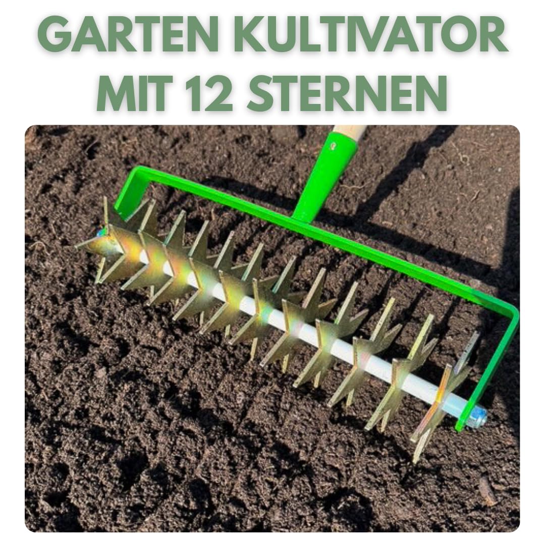 Kultivator Garten mit 12 Sternen, Gartenfräse 41 cm XXL, Gartenkralle, Sternfräse 1-Reihe, Rollkultivator, Gartengerät EU-Produktion