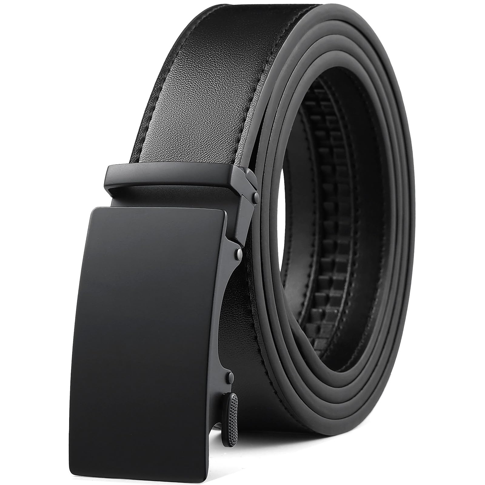 Founders & C Men's Ratchet Belt 1 3/8",Leather Dress Belt Adjustable with Click Sliding Buckle Trim to Exact Fit, All Black, 28-42W