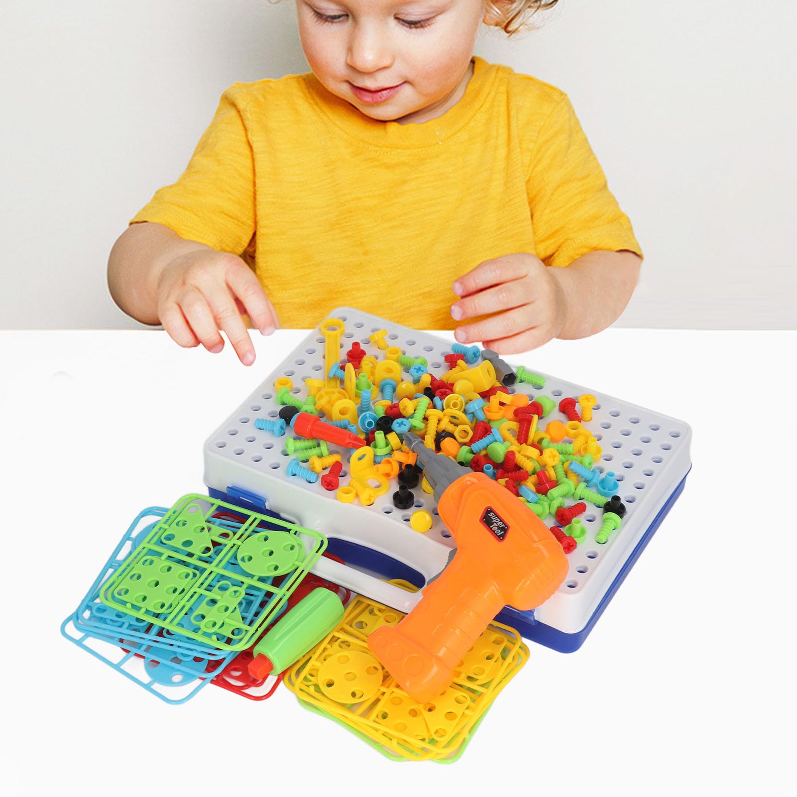 Kit de Juguetes de Construcción de Herramientas de Taladro y Destornillador de 239 Piezas, Juego de Rompecabezas Educativo y Creativo para Niños, Juego de Construcción Seguro Colorido,