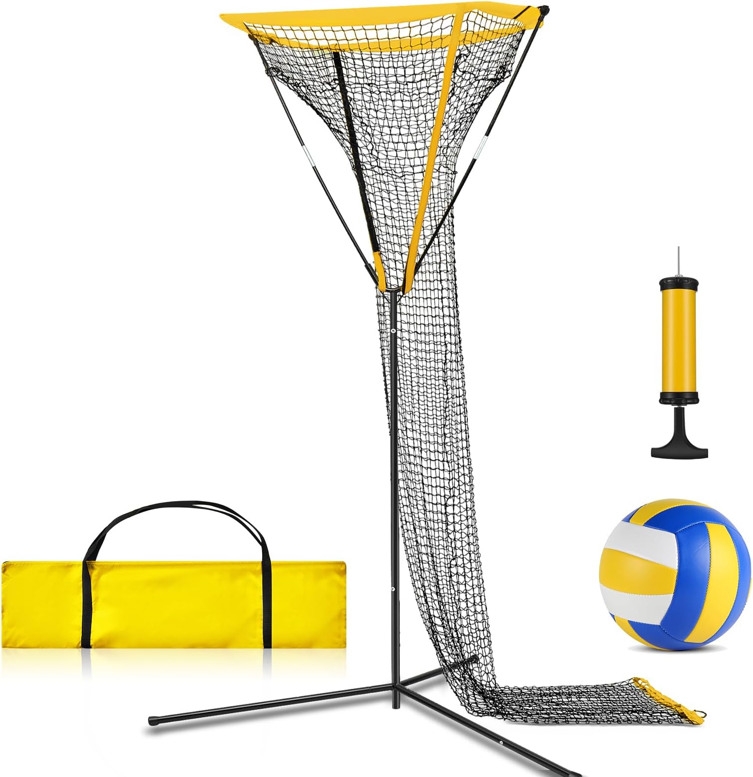 Meooeck 3x3 ft Volleyball Setter Training Net with PU Volleyball, Pump & Carrying Bag - Yellow