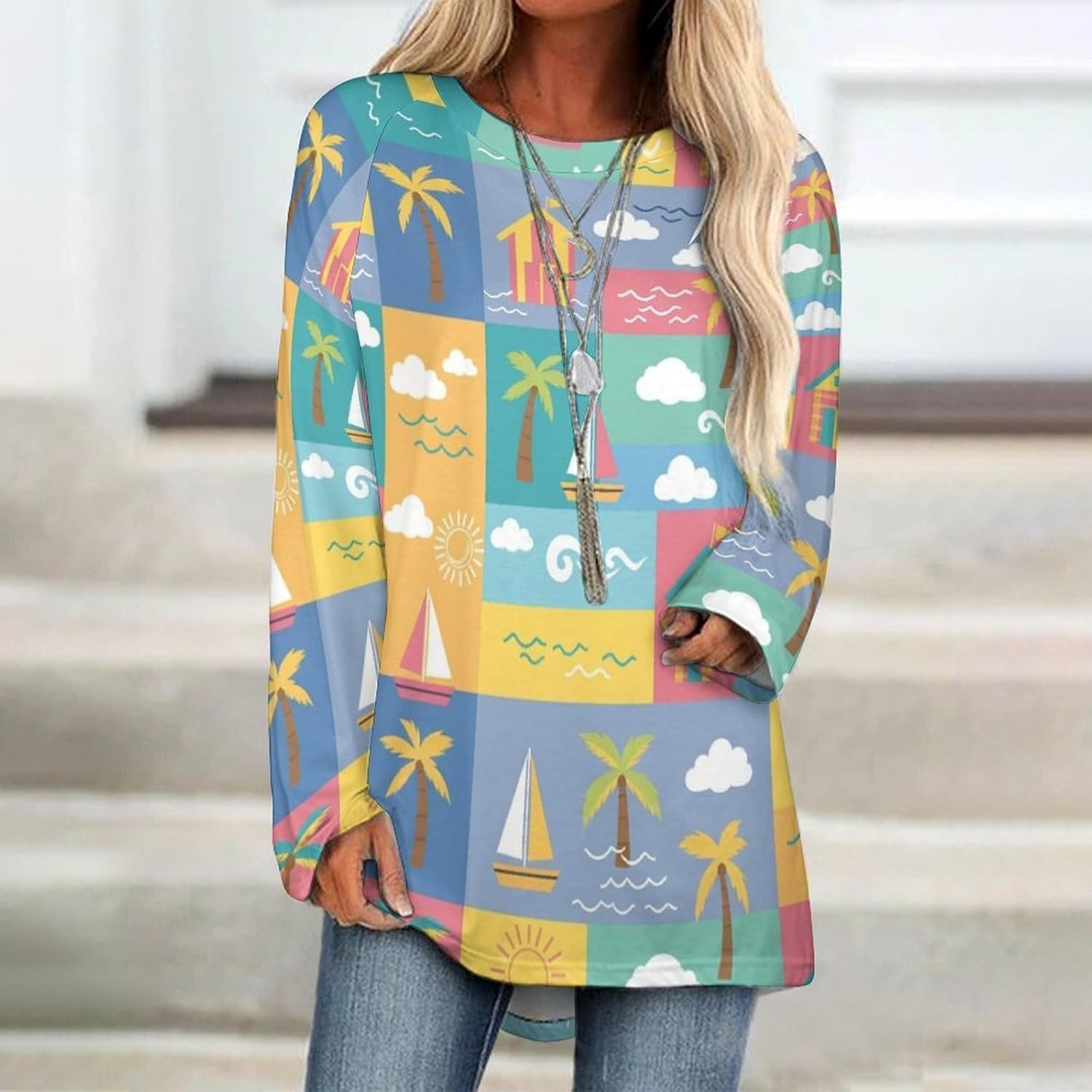 Women's Raglan Long Sleeve T-Shirt Casual Crewneck Blouse, Soft Basic Long Top