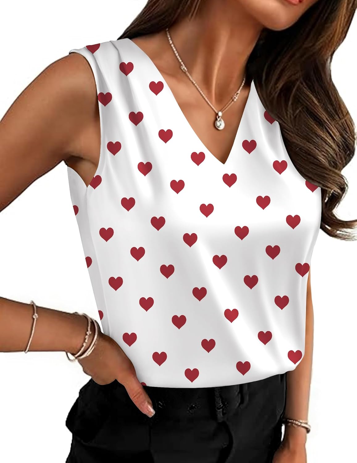 Zeagoo Women's Silk Satin Camisole Tank Tops V Neck Pleated Dressy Casual Sleeveless Blouses Summer Business Work Shirts