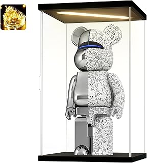 Instnovny Acrylic Display Case for Collectibles Clear Acrylic Boxes for Display Action Figures Dolls Lighted Trophy Memoribilia Display Case Home Storage Box(Black-Solid Yellow; 7.9*7.9*9.8 inch)