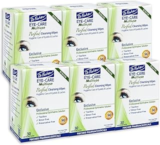Dr. Fischer Eye Wipes - Hypoallergenic Eyelid Wipes for Everyday Eye Cleansing and Gentle Makeup Remover. (6 packs of 30 wipes each)