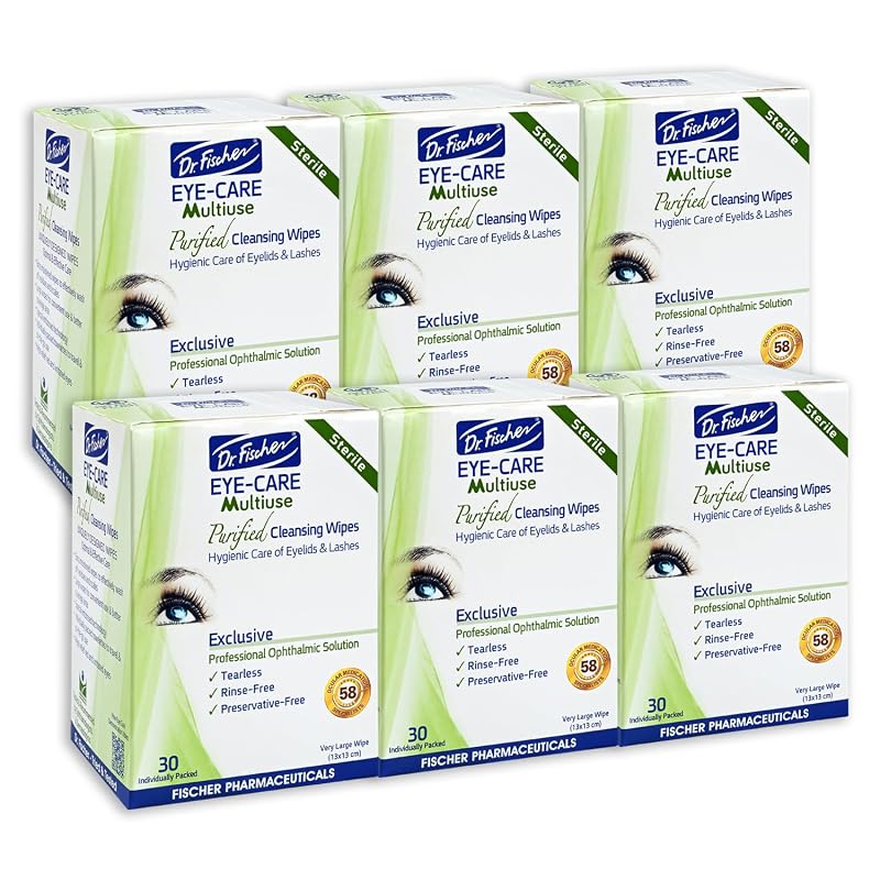 Lenços para pálpebras Dr. Fischer, 6 pacotes com 30 unidades