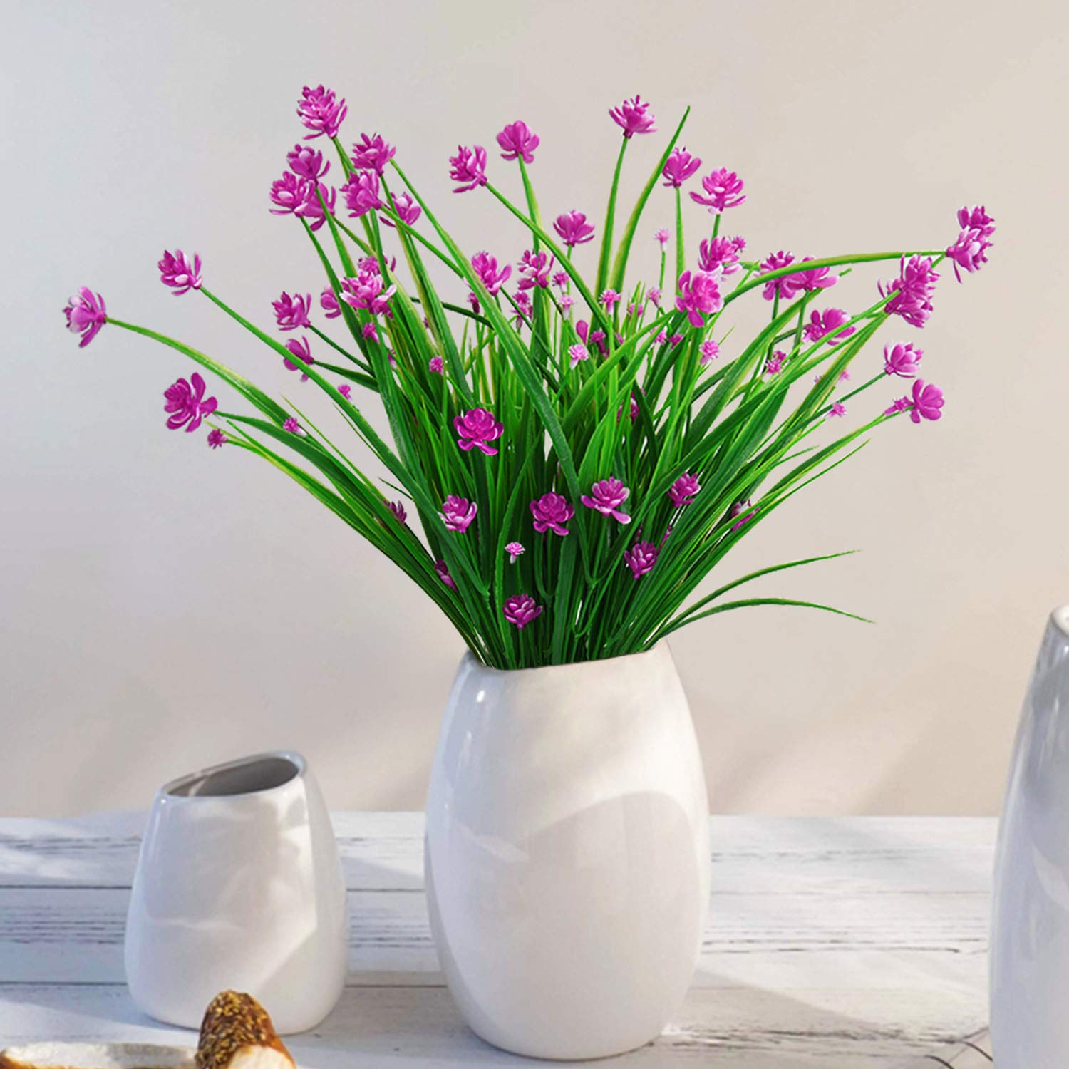 Udefineit 3 Budles Artificial Narcissus Bunch, Outdoor UV Resistant Plastic Fake Daffodils Flower, False Floral Arrangement Bridal Bouquet for Garden Yard Room Restaurant Table Centerpiece - Purple