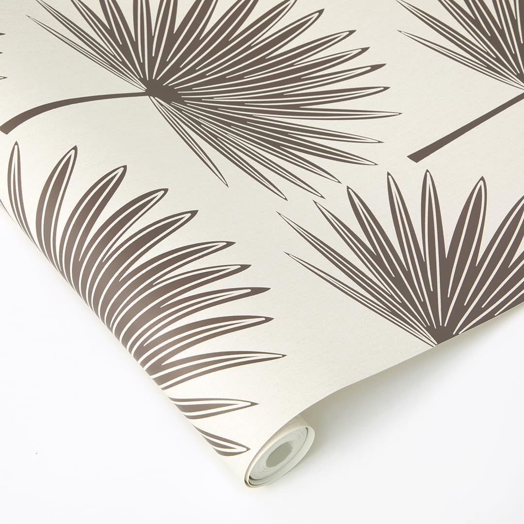 Tempaper Dark Cocoa & Cream Stamped Palm Removable Peel and Stick Boho Wallpaper, 20.5 in X 16.5 ft, Made in The USA