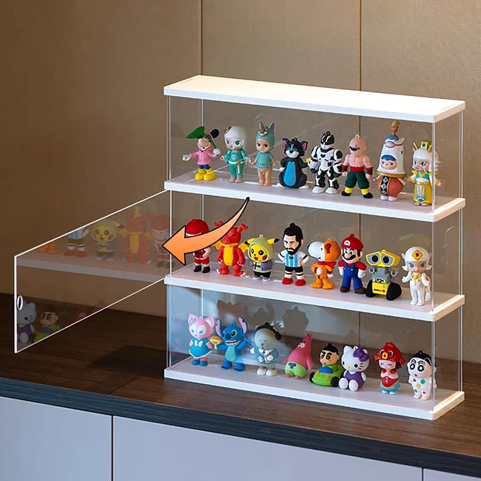 Acryl Vitrine Schaukasten für Funko Pop 11.5cm Figur, Transparente Acrylbox Präsentationsbox für LEGO Minifiguren Popmart Sammlerstücke für Playmobil DFB WM Sammel Actionfiguren, Weiß 39.5x9.6x27.5cm