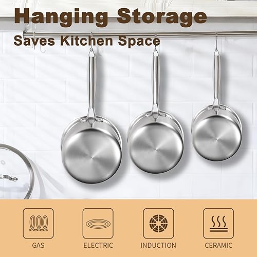 Miniatura 5 de MOUTIUS Cacerola triple de acero inoxidable de 1 cuarto con tapa, olla de ramen con tapa de vidrio transparente, cacerola pequeña para cocinar