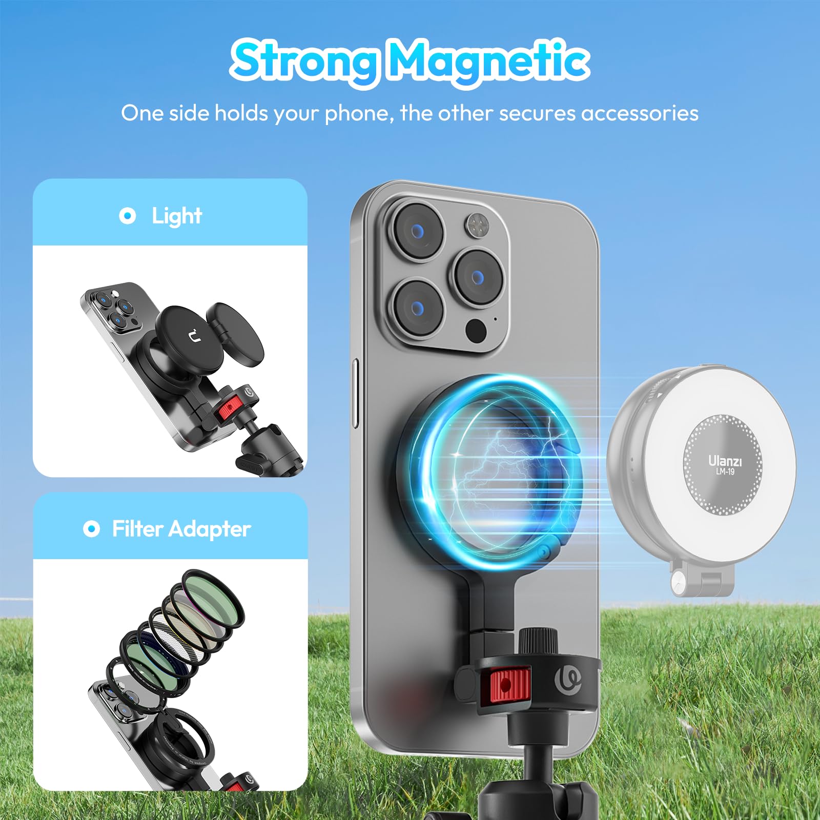 ULANZI Trépied Octopus Magnétique Flexible, Mini Perche à Selfie, Support de Téléphone et DSLR Pliable avec Filetage 1/4", Compatible avec iPhone 16 15 14 13 12, Les Appareils Pphoto, MagSafe