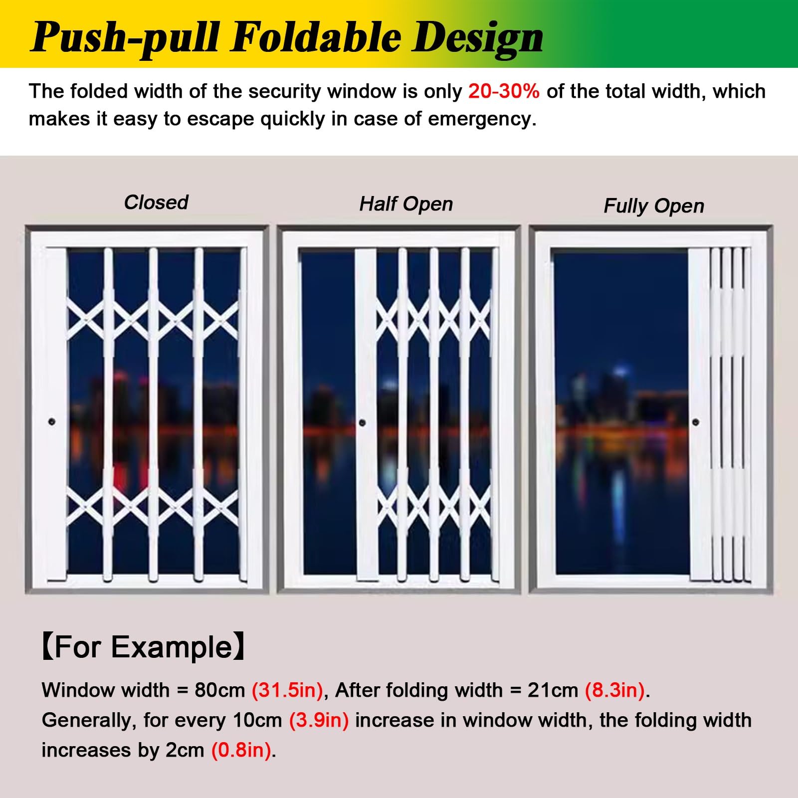 Rejilla de seguridad plegable para ventana para seguridad en el hogar, barrera de puerta a prueba de niños para habitaciones de niños, lofts, escaleras, diseño con cerradura (90 x 100 cm)