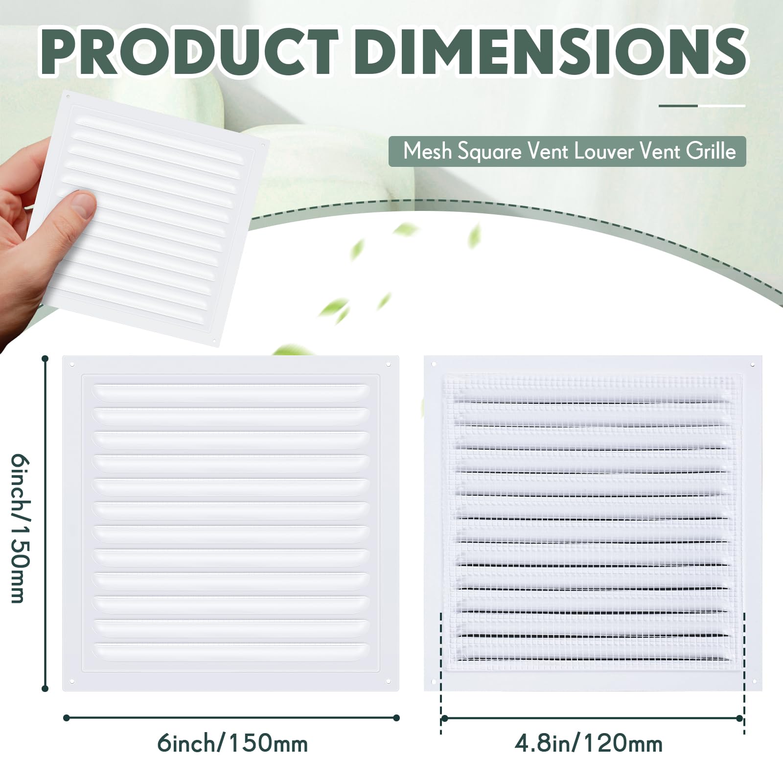 Yaocom 4 rejillas de ventilación de ático de 6 x 6 pulgadas, rejillas de ventilación de pared de aluminio de metal blanco con malla de malla cuadrada para puerta exterior, casa, ático, garaje, techo