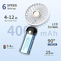 Vista 2 de Portable Handheld Mini Fan, USB Rechargeable Fodable Personal Fans, 5 IN 1Cooling Table Fan, 4000mAh, 90 Adjustable, 6 Speed Strong Wind, Travel