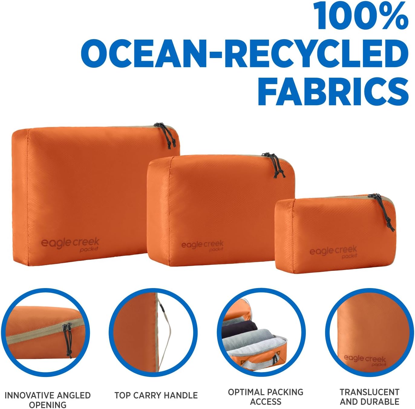 Eagle Creek Pack-It Isolate Cube Set - Packing Cubes for Stackable Storage - Convenient Top Handle - Easy Grab Zipper Pull - Mandarin - XS/S/M - 3 - Image 3