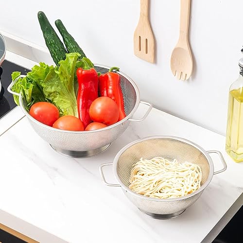 Miniatura 7 de Juego de colador y colador de acero inoxidable (5 cuartos de galón y 3 cuartos de galón), colador para alimentos de cocina, apto para lavavajillas