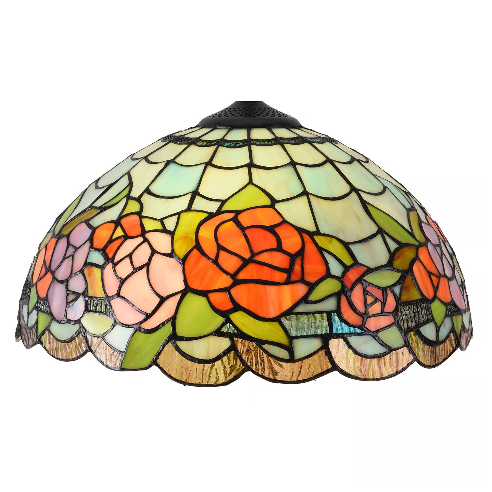 SaryEdge 16-Inch Tiffany Style Stained Glass Lamp Shade Replacement, Only Pastoral Floral Lampshades, Retro Lantern Shade Fit for Table Desk Lamp, Bedside Reading Lamp,Wisteria，Rose，Rose