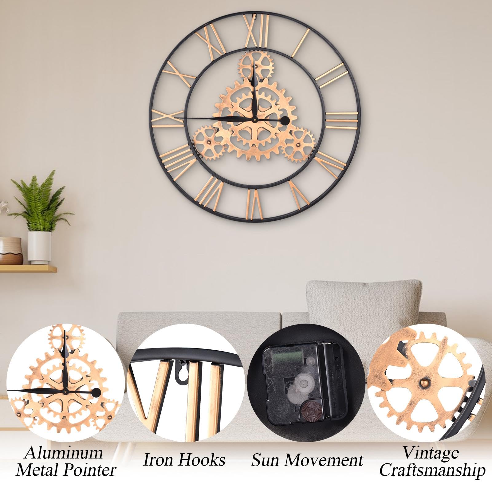 Reloj Pared Industrial Números Románticos A Pilas Artesanía Decorativa