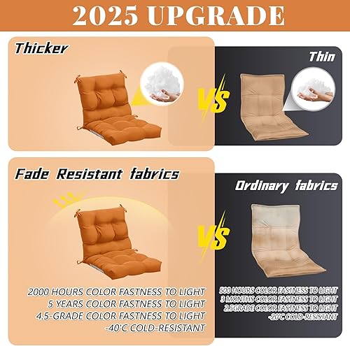 Miniatura 2 de Marsui 2 cojines para sillas de respaldo alto para interiores y exteriores, muebles de patio con lazos, repuesto para todo tipo de clima, cojines