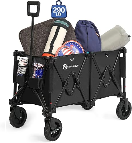 FUNHORUN Carro plegable, carrito plegable resistente con ruedas desmontables, carritos de jardín todo terreno con freno para comestibles, deportes,