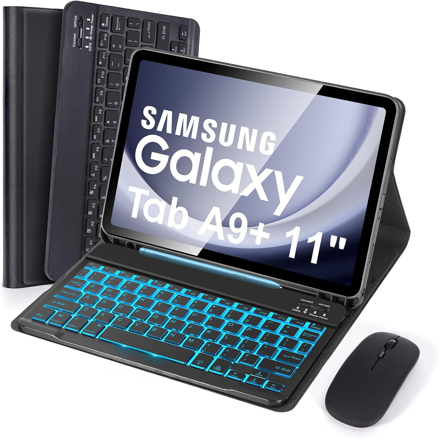 SOPPY Backlit Keyboard Case with Mouse for Samsung Galaxy Tab A9+ / A9 Plus 11 Inch 2023 (SM-X210/X215/X216/X218), Slim Cover with Detachable Wireless Keyboard for Galaxy Tab A9 Plus 11", Black
