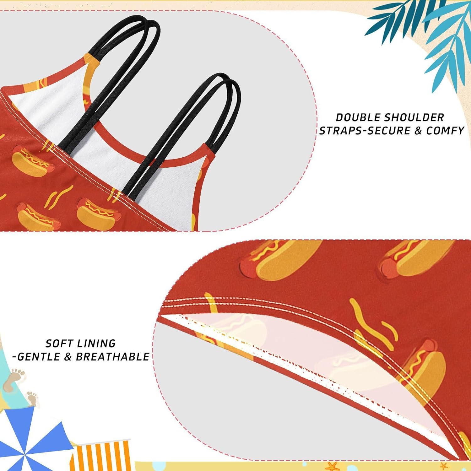 visesunny Girls Two Piece Swimsuits Delicious Hot Dog Girl's Bikini Sets Bathing Suits for Girls Size 5-12Y