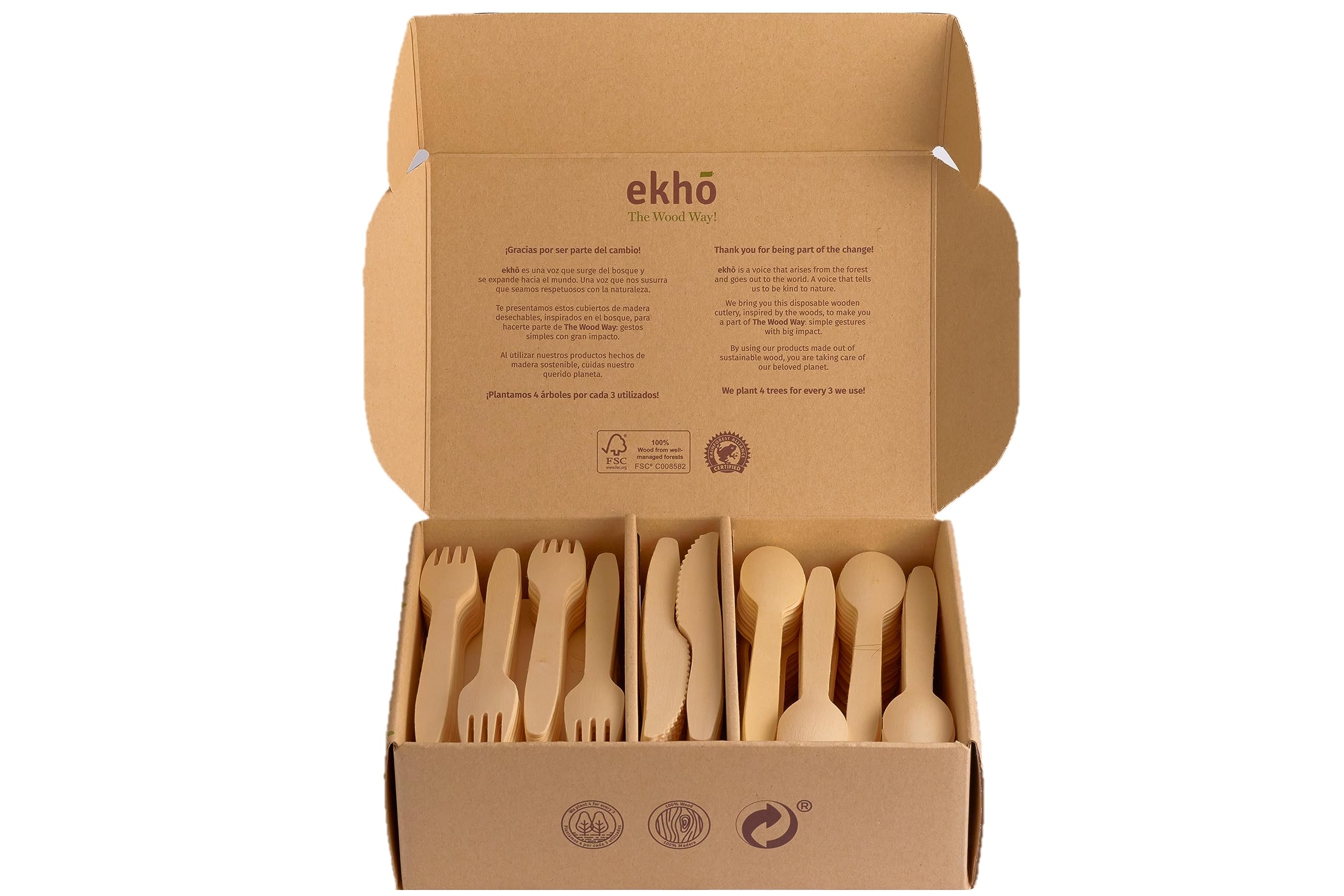 ekhõ The Wood Way! - 100 stuks biologisch afbreekbaar wegwerpbestek uit duurzaam hout | 40 vorken 40 lepels 20 messen | Biologisch en composteerbaar meeneembestek ekhõ The Wood Way! - 100 stuks biologisch afbreekbaar wegwerpbestek uit duurzaam hout | 40 vorken 40 lepels 20 messen | Biologisch en composteerbaar meeneembestek