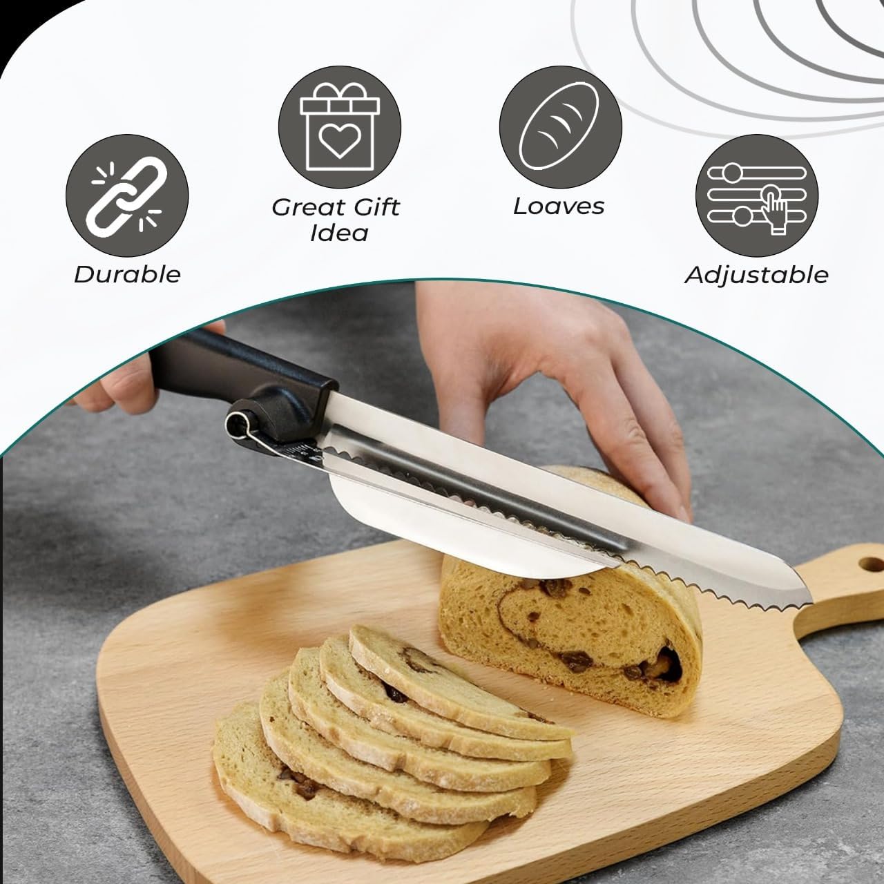 Bread Slicer for Homemade Bread, Sourdough Baking Supplies, Cake Knife, Sour Dough tools, Lame, Scoring Tool, Serrated Knives, Accessories for Sourdough Rounds, Adjustable Slicing Guide.