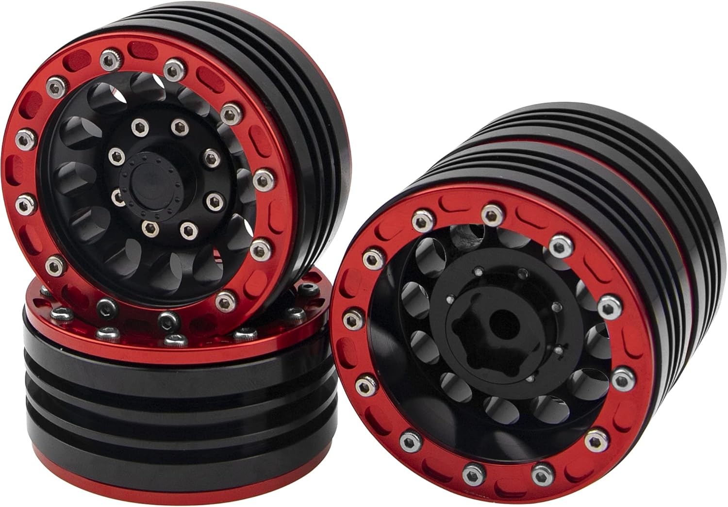 4Pack HIRCQOO Metal 1.9 Wheels 1.9'' Beadlock Wheel Rims Hubs Compatible with Traxxas TRX4 Axial SCX10 JL SCX10-II D90 D110 Tamiya CC01 1/10 RC Crawler (Red)