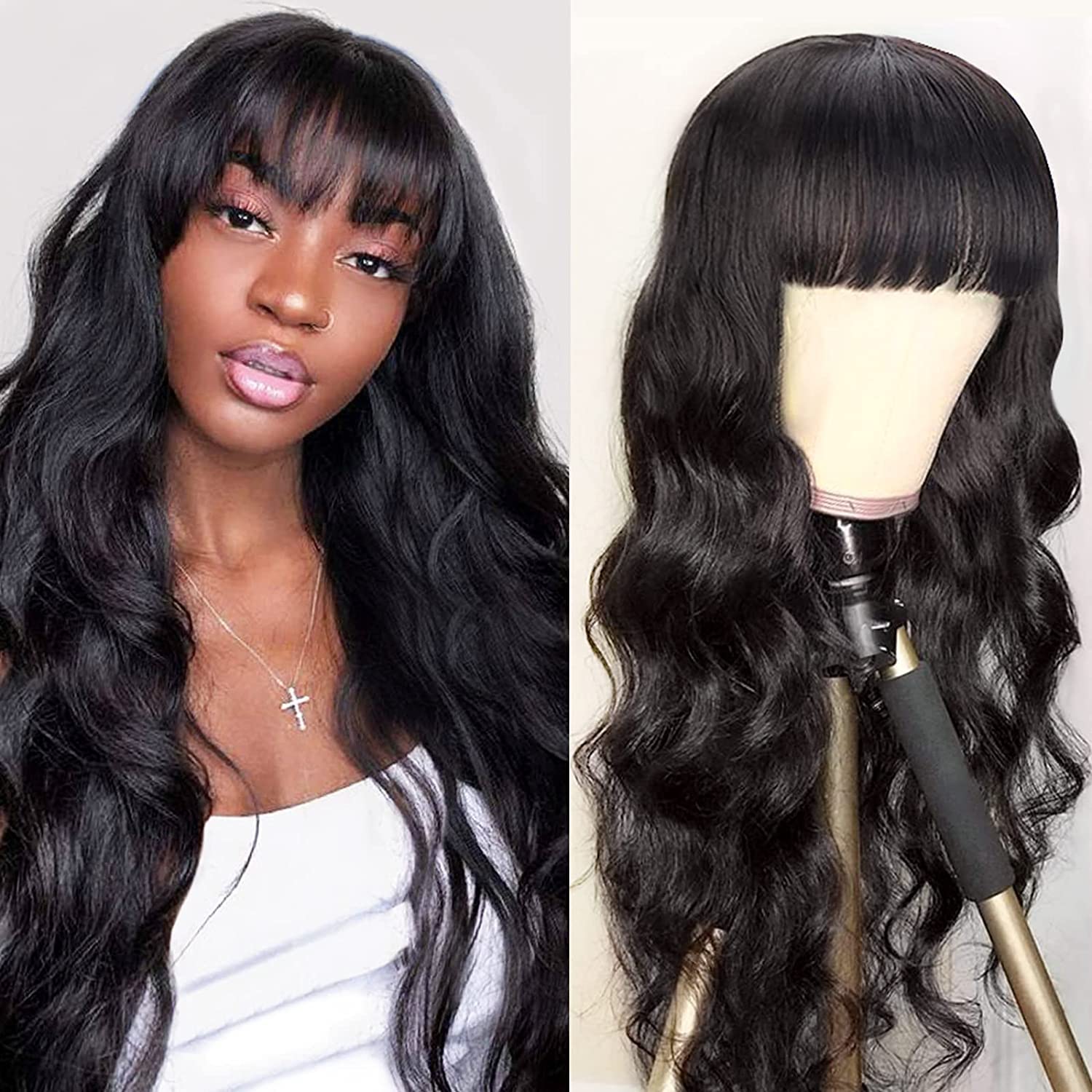 Dosacia Body Wave Wigs With Bangs None Lace Front Wigs Virgin Brazilian Glueless