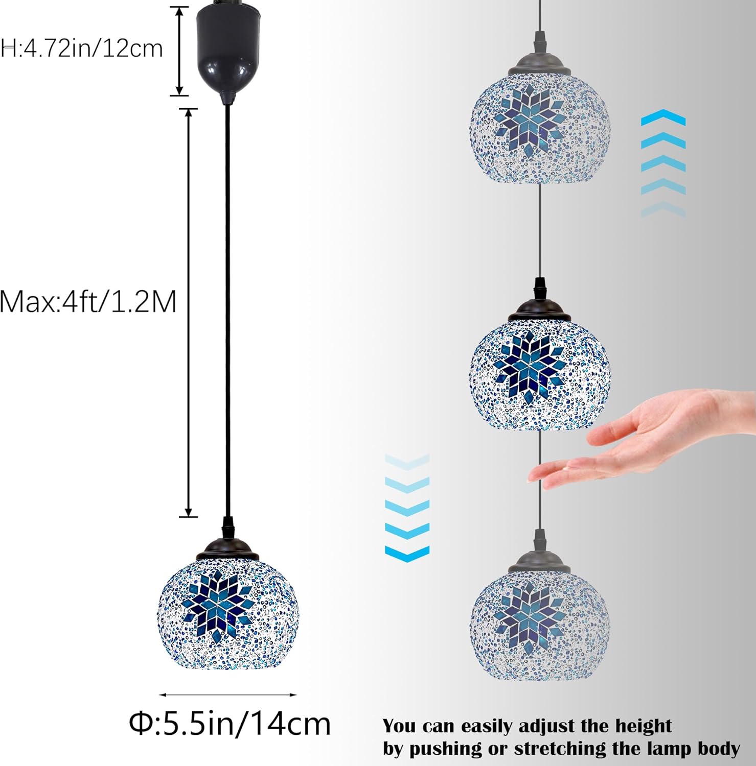 Mini Adjustable Hanging Height Halo Track Lighting Pendants, 4 Ft Cord, H-Type Track Handblown Stained Blue Art Glass, E26 Socket Track Mount for Kitchen Island Sloped Vaulted Ceiling